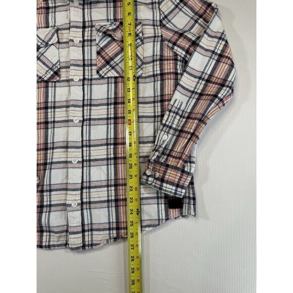 RVCA Plaid Flannel Shirt Mens Medium White Orange Button-Up Long Sleeve Outdoors - Picture 3 of 7